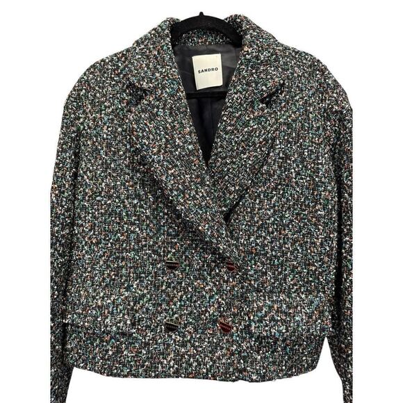 SANDRO PARIS ZAZIE SUIT BLAZER CROP TWEED SZ 40 ( US 8 ) - Picture 3 of 14